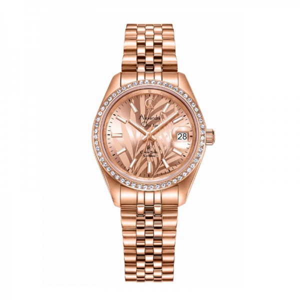 Alexandre Christie AC 5012 Full Rosegold Leaf Dial Diamond LDBRGRGLN